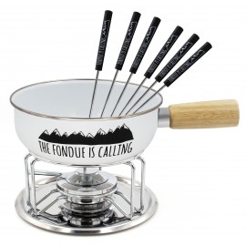 Fondue Set "The fondue is calling" white